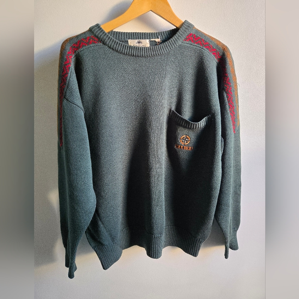 Men's Vintage Fellini Green Sweater with Embroidered Logo